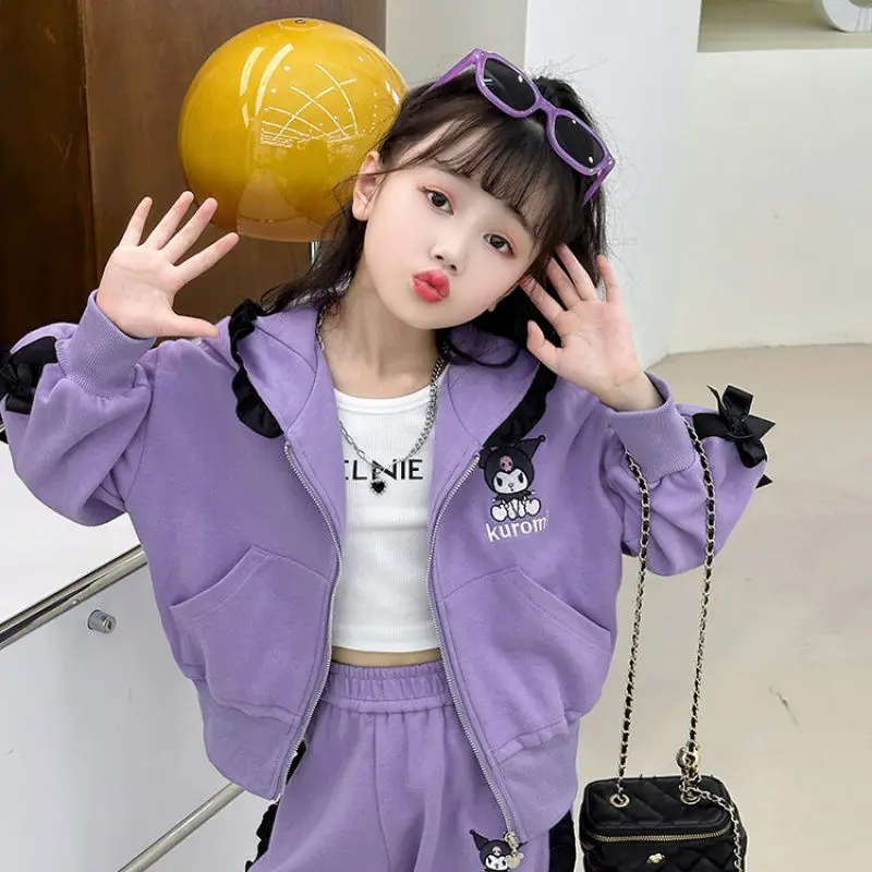 New Sanrio Peripherals Two-dimensional Kawaii Girls Autumn Kuromi Suit Purple Sports Suit Best Birthday Gift for Girls