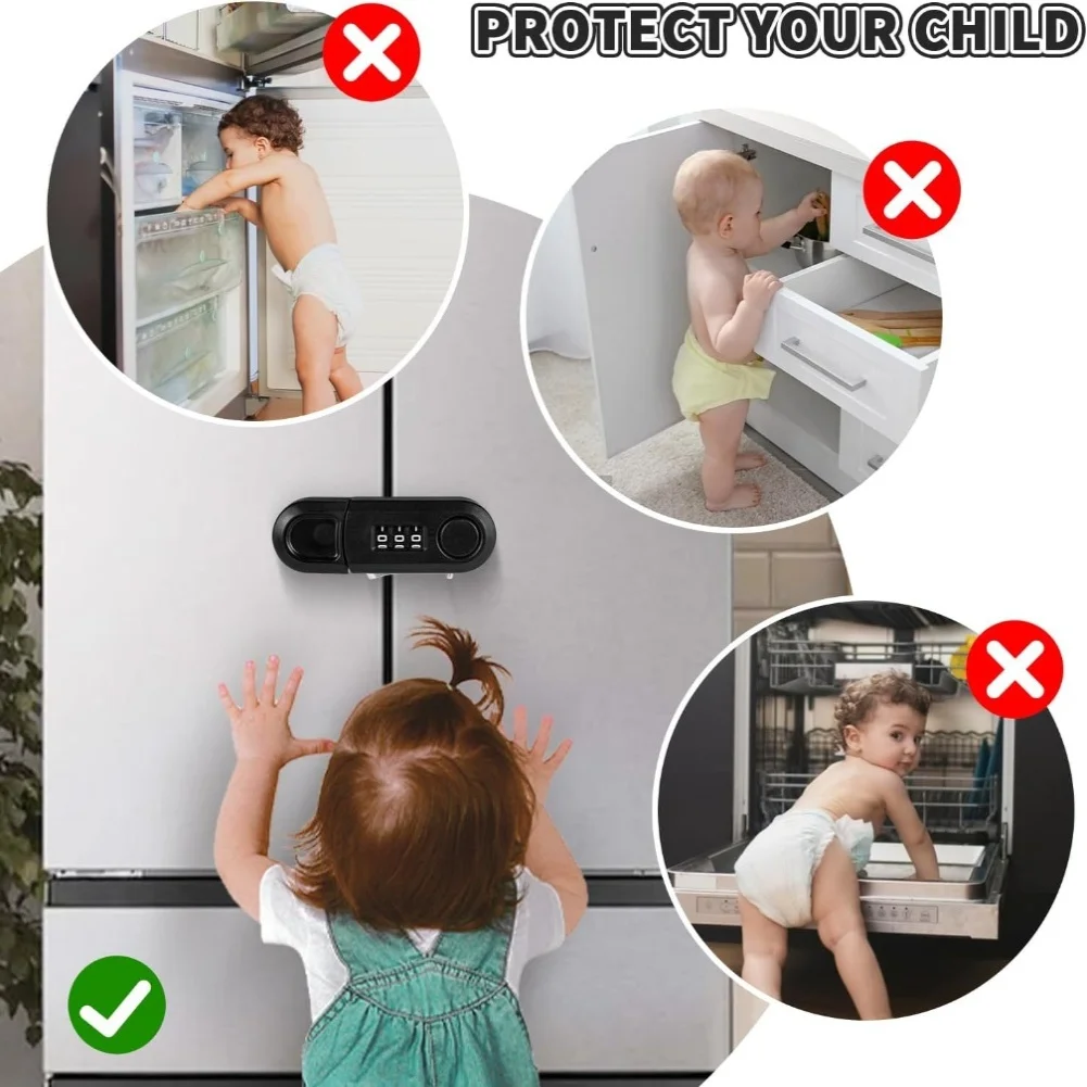 Childproofing Cabinet Lock Refrigerator Lock Child-Resistant Security Damage-Free Installation Easy One-Handed Use