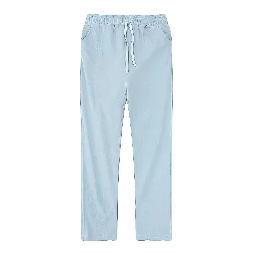 2026 Men's Stand Pocket Casual Linen Pants Solid White Gray Trouser  Mens Elegant Fashion Sweatpants Men Streetwear