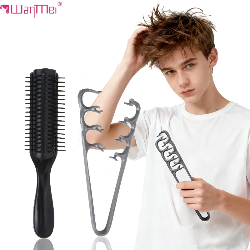 2Pcs 9-Rows Detangling Massage Hair Brush Wide-Tooth Volumizing Comb Curly/Wet Hair Removable Rows Fluffy Texture Styling Tools