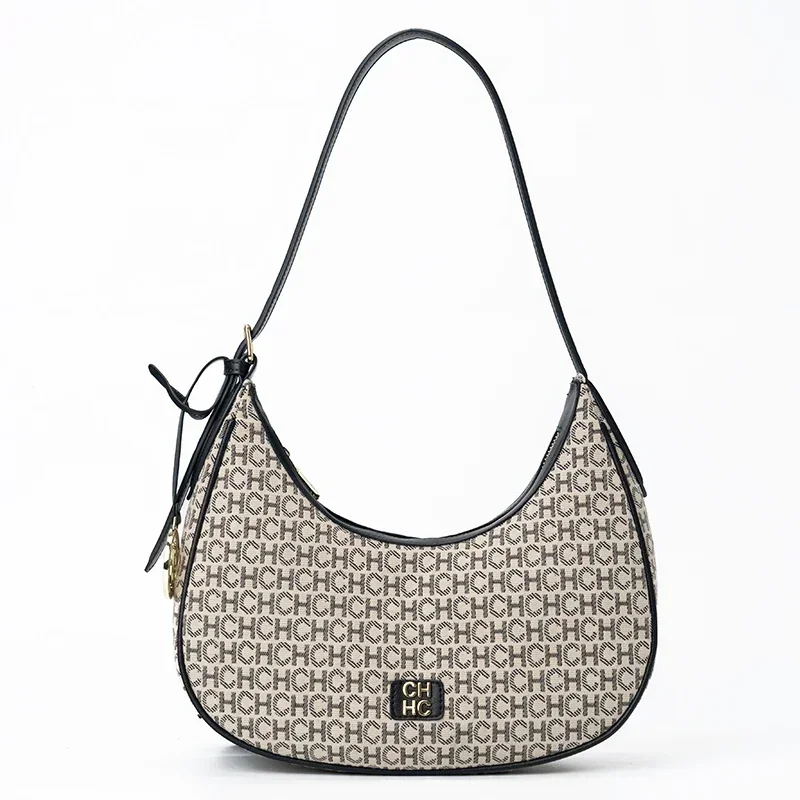 CH Women's Shoulder Bag Monogram Print Chic Retro Bag Spacious Capacity PU Material Letter Printed Design Underarm Bag