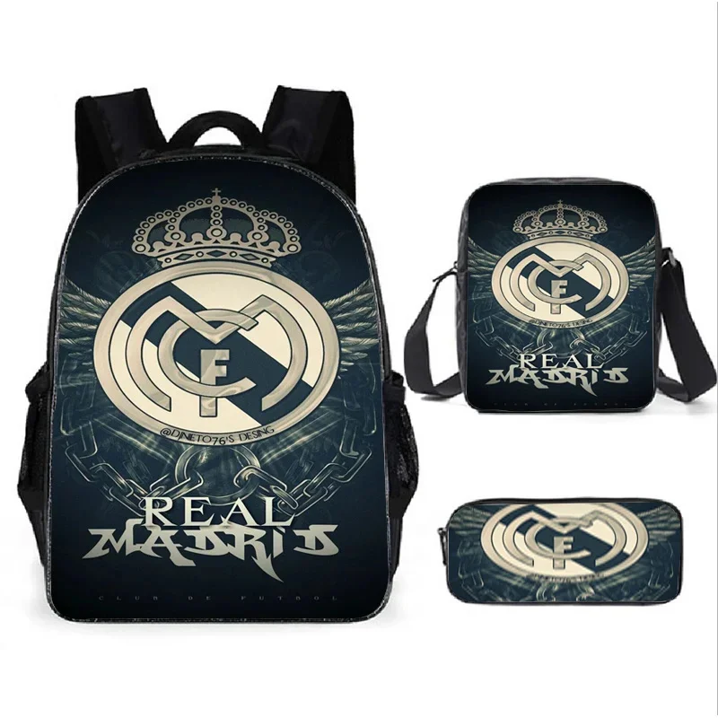 Real Madrid Game Anime Children Backpack Kids Student pencil bags stationery box laptop mochila children Gifts Three-Piece