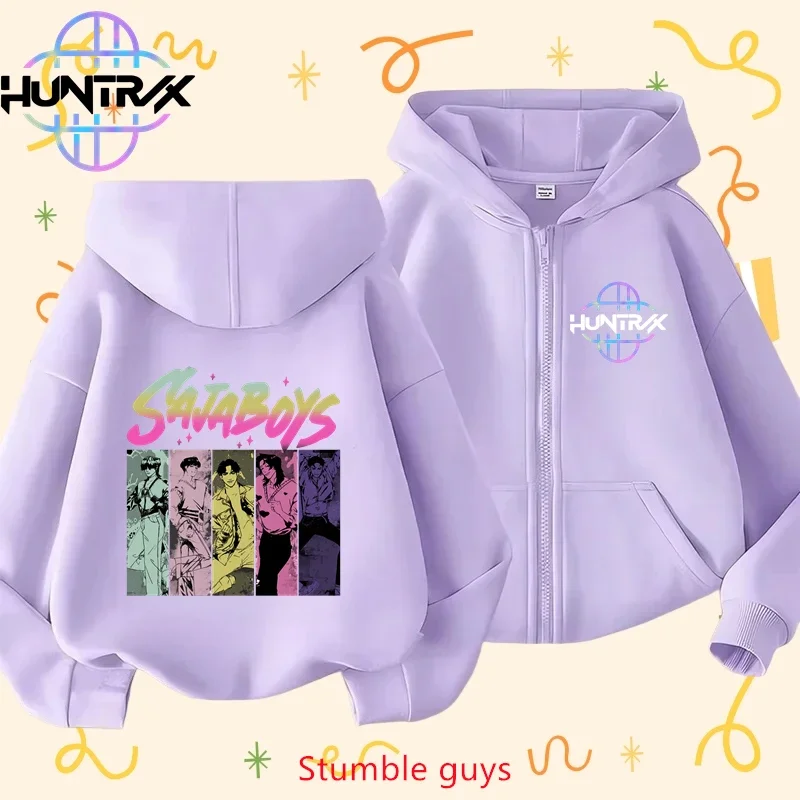 

Kpop Demon Hunters Kids Anime Zip Hoodie Spring Autumn Breathable Boys Girls Clothes Outdoor Activity