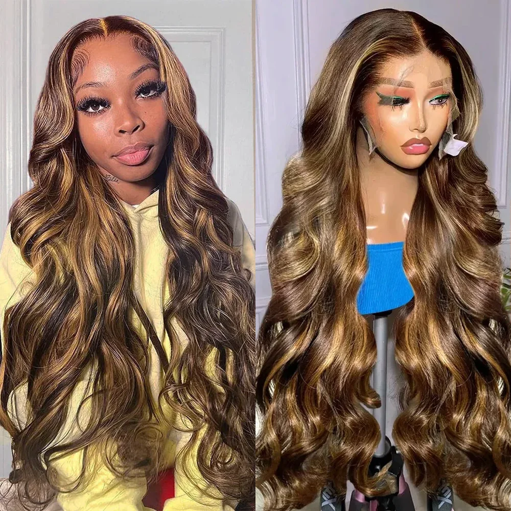 

P427 Highlight Body Wave Human Hair Wigs Remy Human Hair 13x4 13X6 Hd Lace Frontal Wigs 200 Density Brazilian Lace Front Wigs