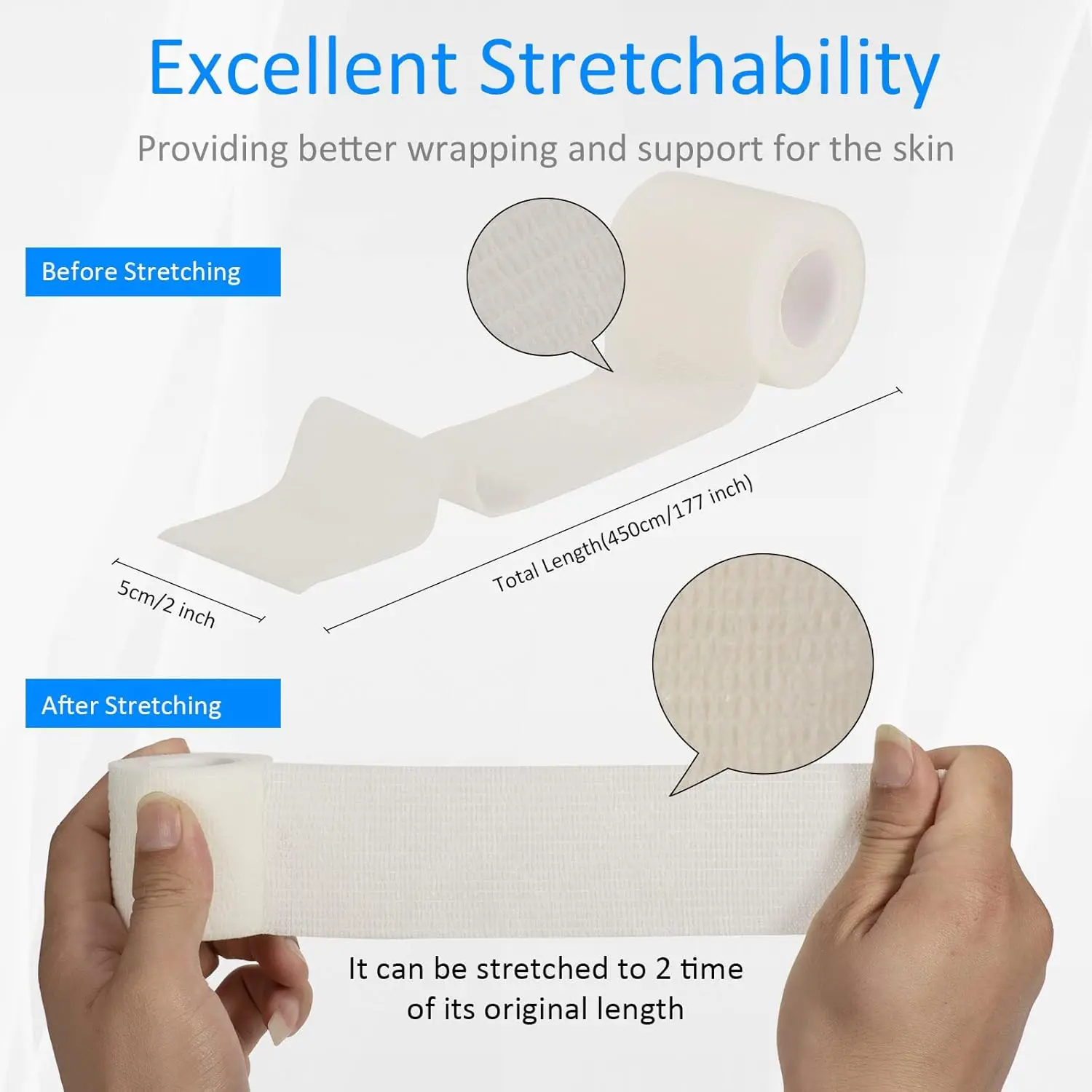 Self adhesive bandage bag, 2 inch X 5 size, sports tape, suitable for ankle and wrist elastic self-adhesive white sports bandage