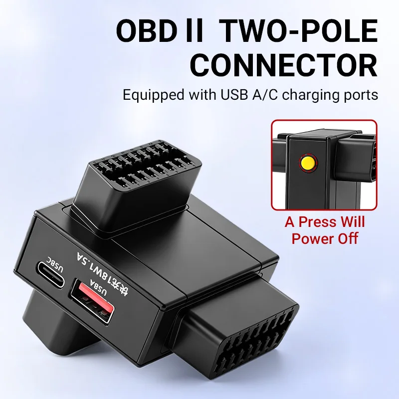 OBD2 Splitter Adapter 1 To 2 with 18W Fast Charging USB C  USB A Port, Dual OBD II Extension Cable for Car Diagnostic Tool view 5