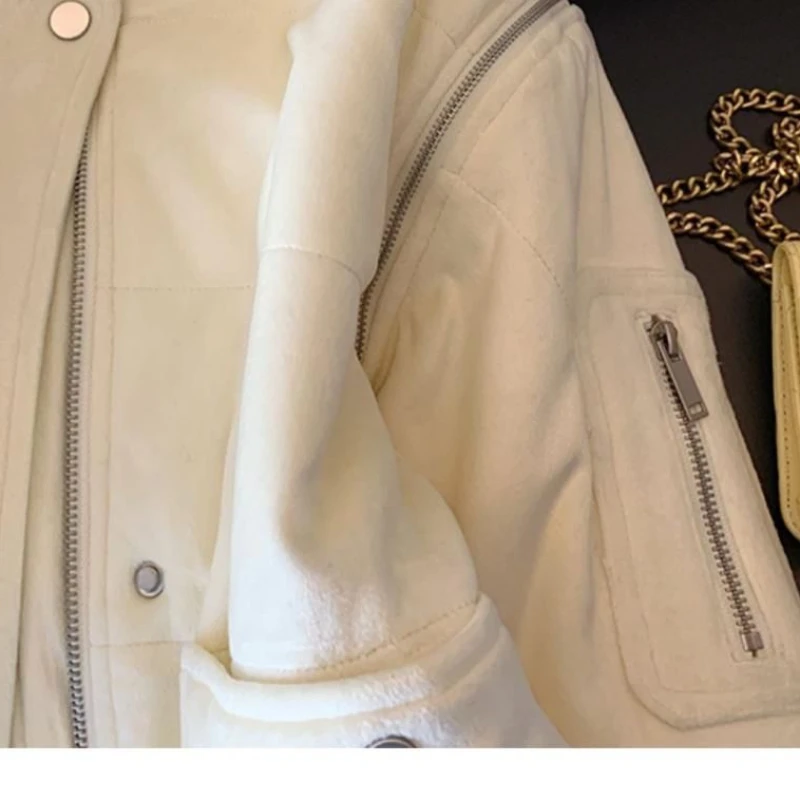 American casual hot girl warm short jacket autumn and winter suede thick women's trendy cotton jacket