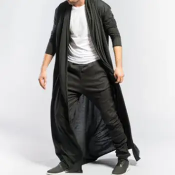 Mens Long Trench Coat Solid Color Long Windbreaker Coat Solid Color Open Front Ankle-Length Men Jacket Cardigan Autumn Outerwear
