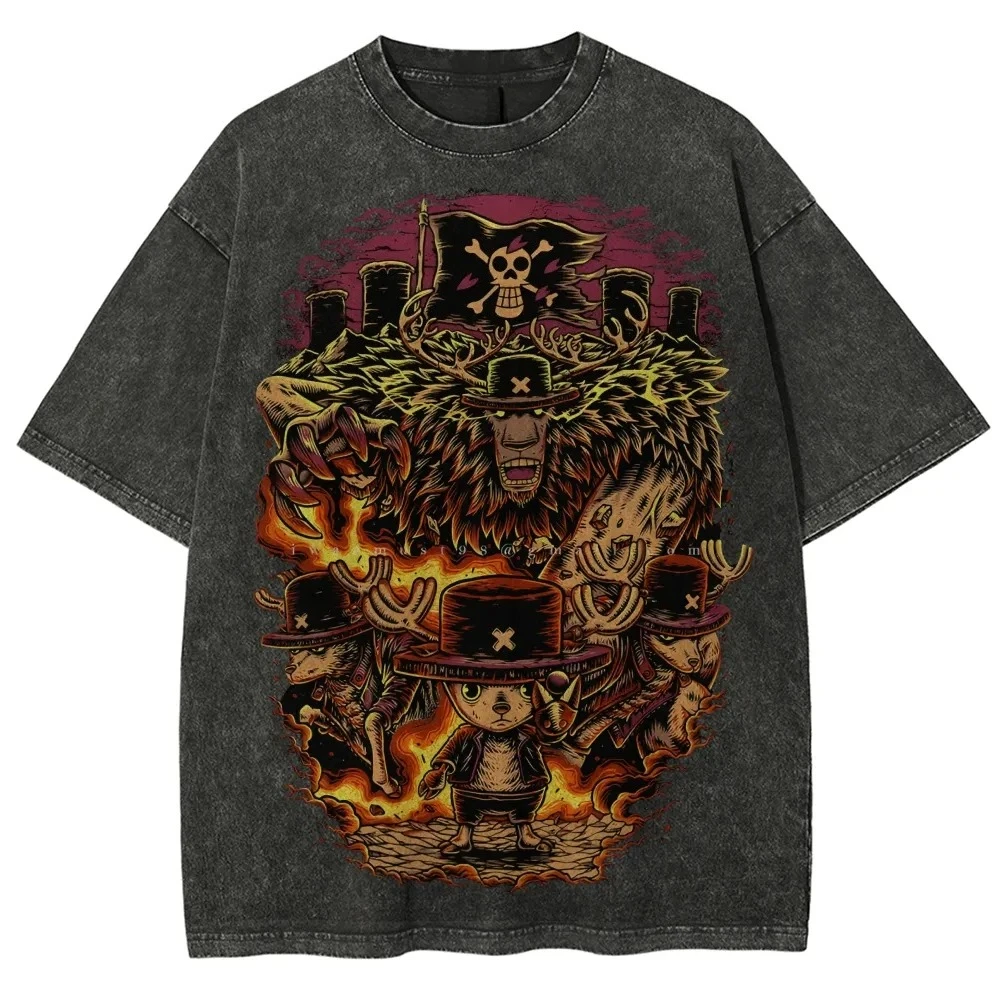 One Piece Herren- und Damen-T-Shirt im Used-Look Tony Tony Chopper Kleidung Sommer und Frühling Anime-T-Shirt Retro Distressed Kurzarm