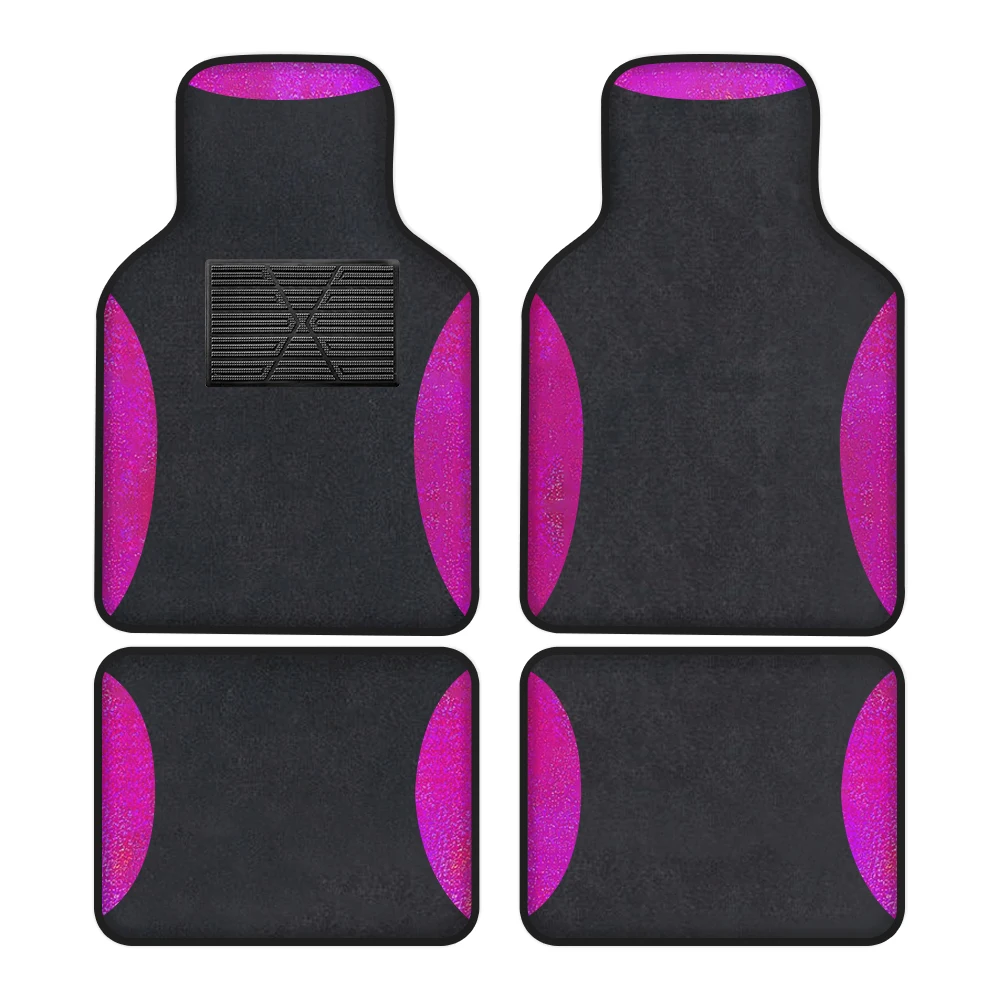 Car Floor Mat  Fit Car   Heel Pad Vinyl Suede Carpet Floor Mats Set Universal 4pcs Rose Red