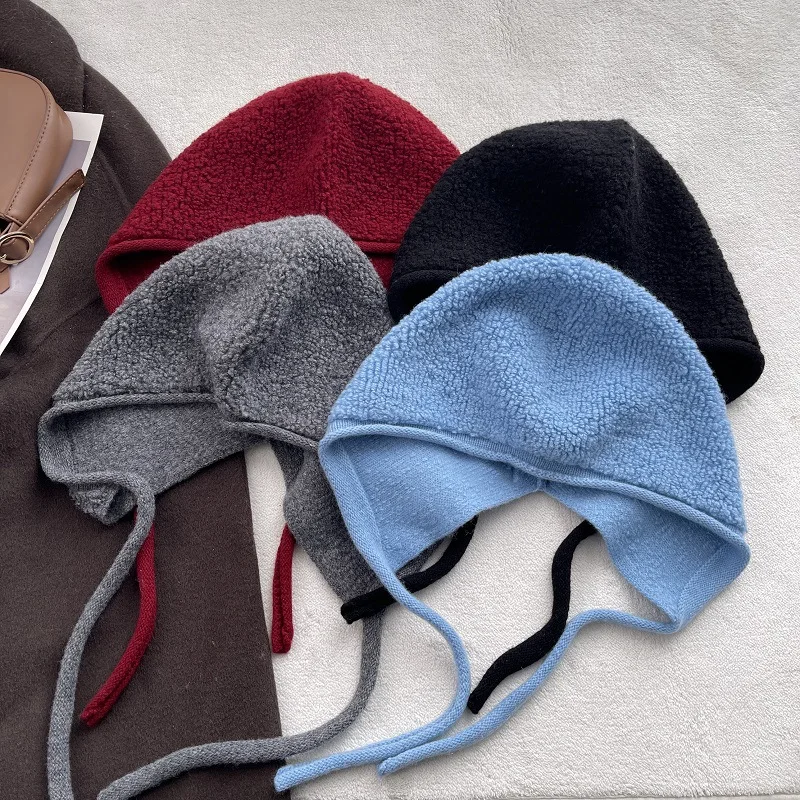 

Осенне-зимние 100% шерстяные наушники, модные и универсальные вязаные шапки для женщин, утолщенные и теплые шапочки Skullies