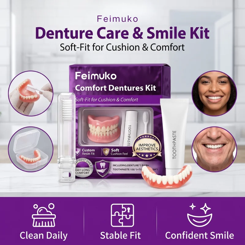 Comfort Dentures Kit Soft Resin Natural Look Upper Lower Dentures With Toothbrush And Toothpaste Oral Beauty Accessories