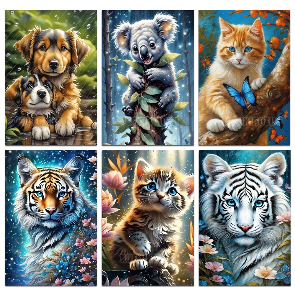 DIY 5D Diamond Painting Kits Animal Picture of Rhinestones Cross Stitch Full Round Mosaic Embroidery Koala Cat Painting Wall Art