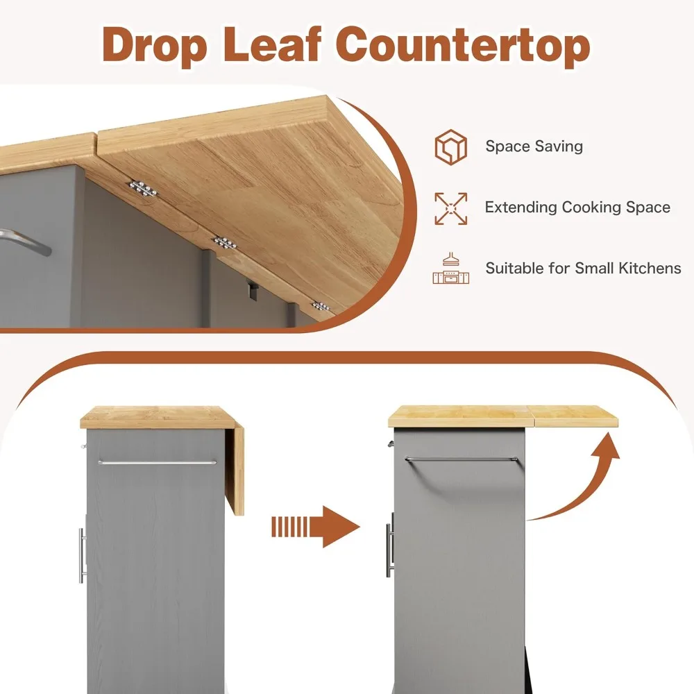 Катящийся кухонный остров с выдвижным листом, ящиками для хранения и вешалкой для полотенец для гибкого использования