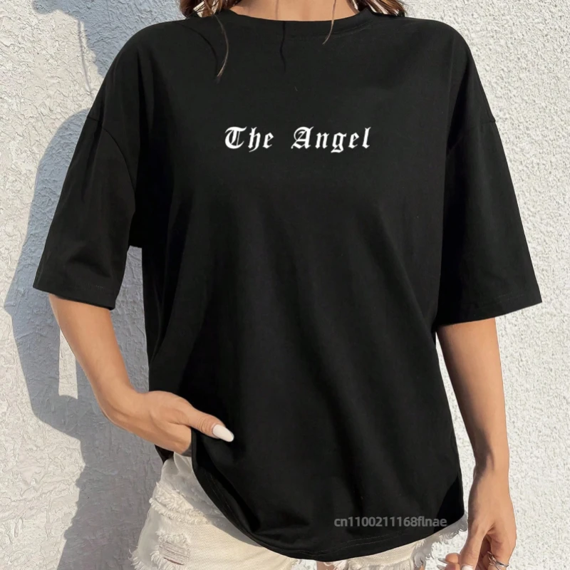 천사 날개가 인쇄된 여성 스트리트 댄스 의류 반팔 티셔츠, 여성 여름 복고풍 트렌드 인쇄 힙합 패션