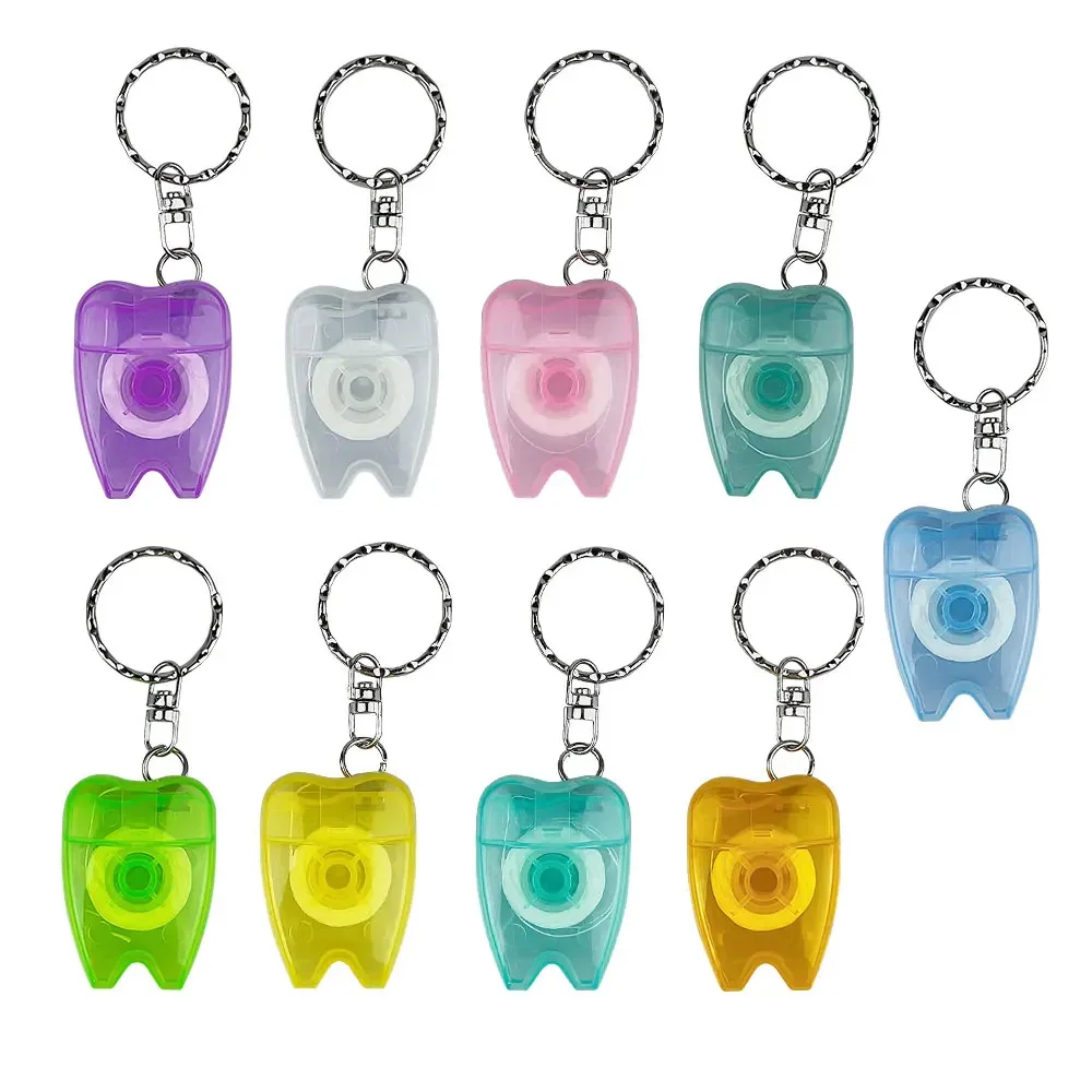 10Pcs Mini Dental Floss With Key Ring Portable Keychain Dental Floss Box Tooth Shaped Dental Floss Box Oral Teeth Cleaning Tool