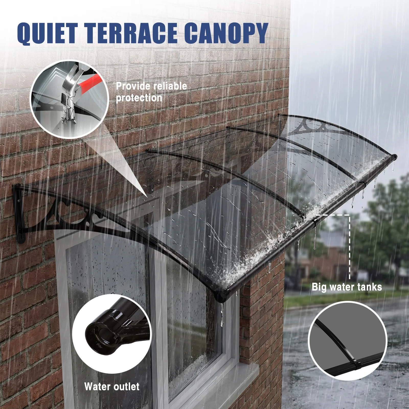 

Awning for Door Entrance Strong Load-Bearing Capacity Outdoor Awning Canopy with Drainage Sink for Rain Snow Sunlight Protection