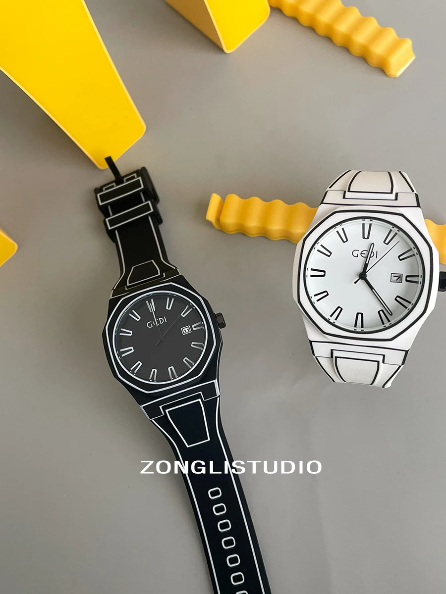 NewStylishQuartzWristwatchCartoonStyleLarge Dial Cool Unisex Couple'S Quartz Watch Perfect For Couples A Great Gift For Couples.