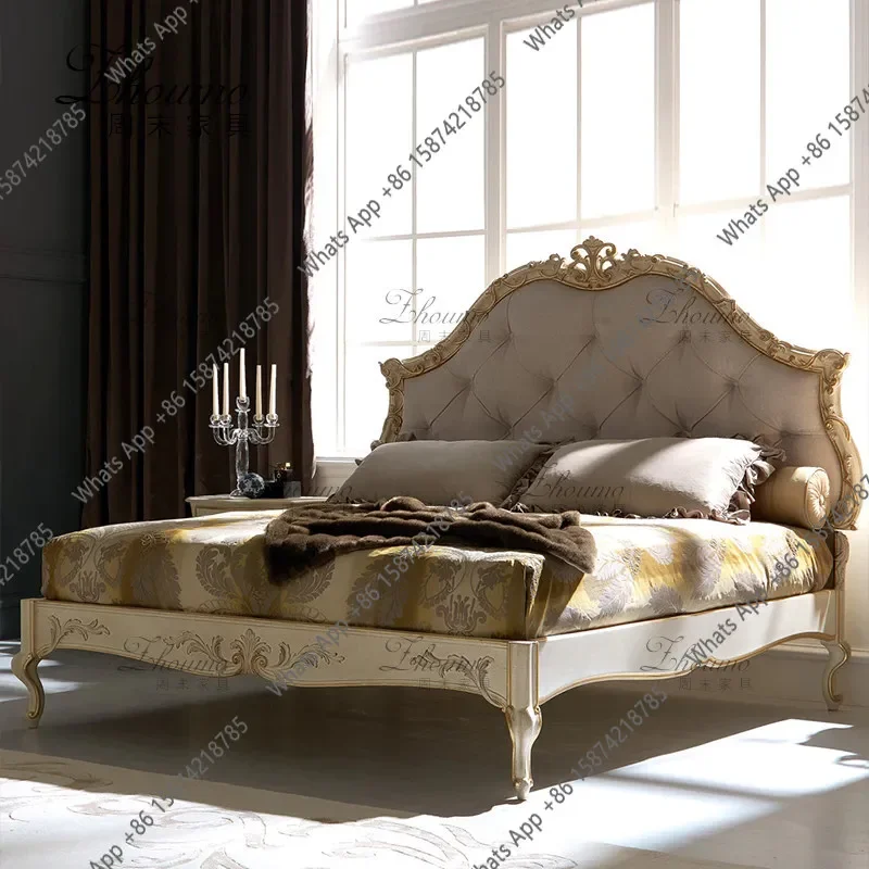 C Neoclassical Carved Retro Bed French Light Luxury Double Bed Hand-carved Master Bedroom Solid Wood Wedding Bed Customization