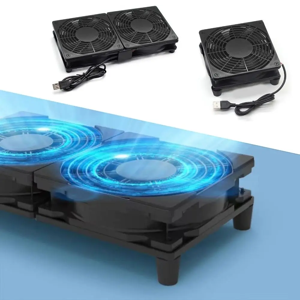 USB Powered Electronic Cooling Fan Dual Fan DIY Computer PC Fan Mute DC 5V Network Cabinet Server Cooling Project DVR TV Box