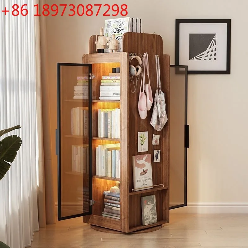 Bookcase 360 degree rotating bookshelf floor storage corner cabinet glass storage display cabinet