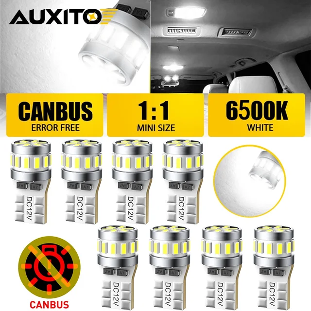 AUXITO 8/6/4/2szt T10 W5W LED Canbus Żarówka 2825 194 168 5W5 Bez błędów Samochodowe światło boczne Wewnętrzne światło tablicy rejestracyjnej Automatyczne światło 6500K