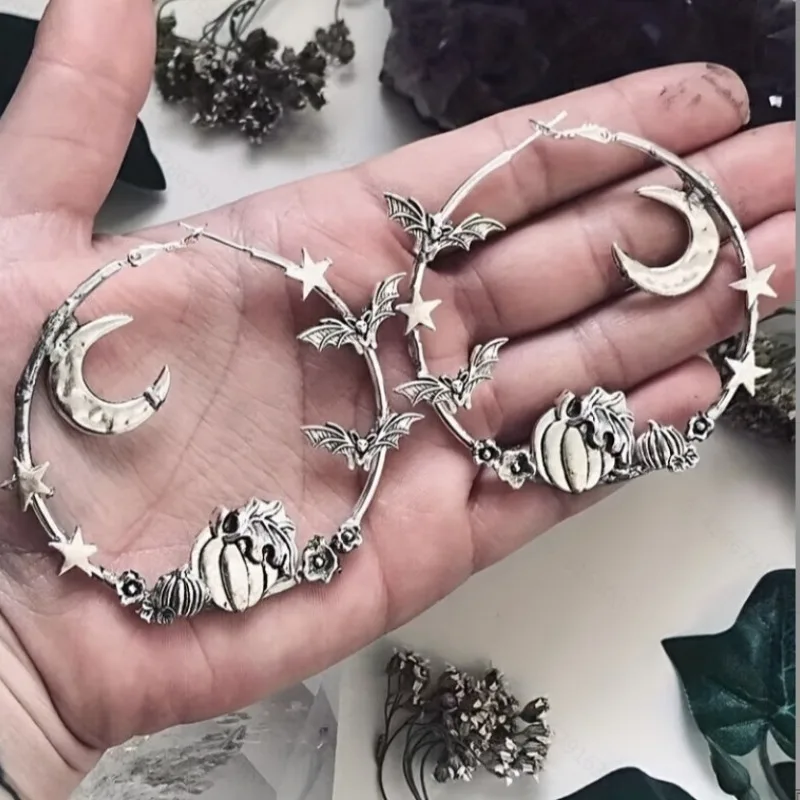 

New Retro European and American Fashion Personality Star Moon Pumpkin Bat Big Earrings Earrings Women's Party Accessories Gift