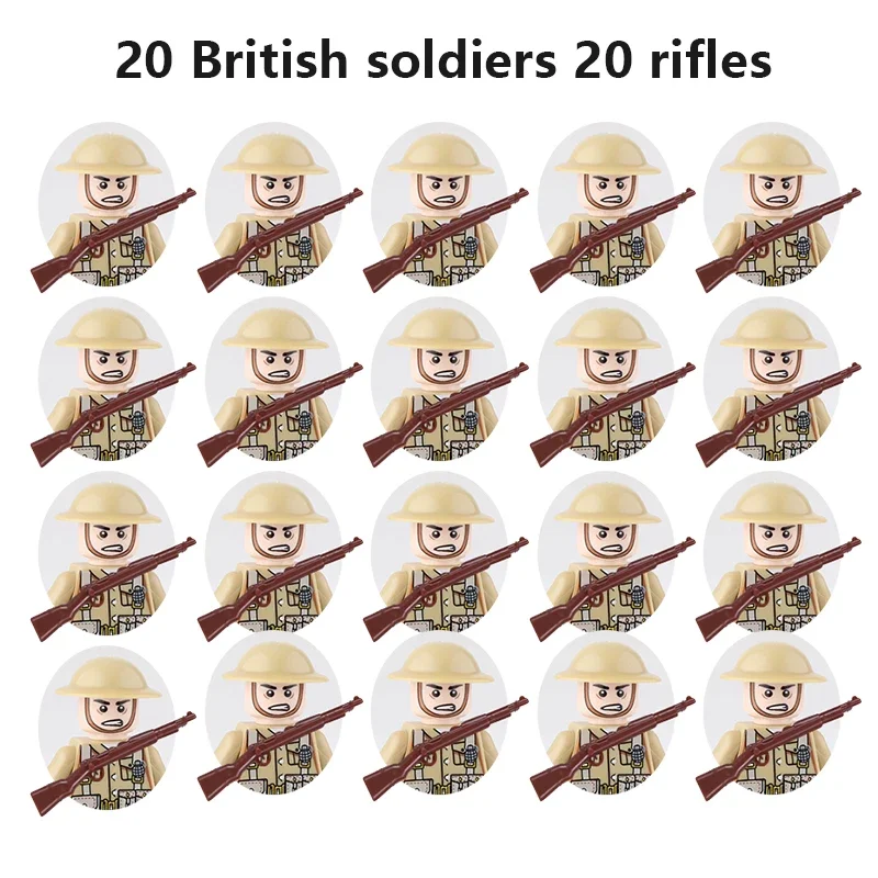 20pcs/lot WW2 Military Soviet US UK China France Soldiers Building Blocks Poland Canada Japan Army Figures Bricks Toys For Boys