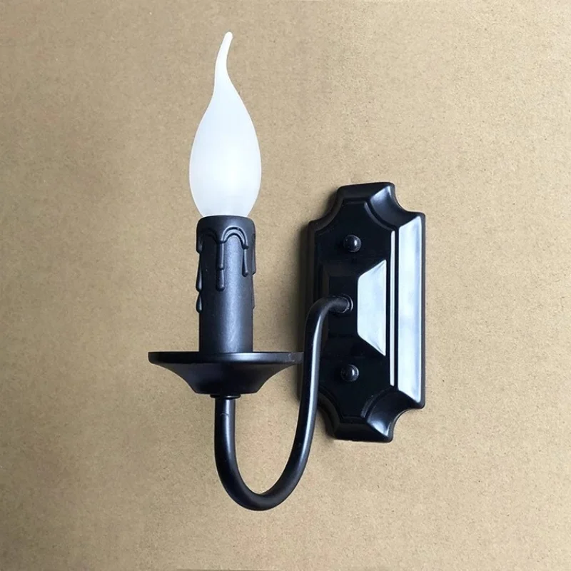 Antique LED Candle Wall Lamp indoor loft industrial black Iron Wall Lighting fixture Aisle Walkway Balcony Bar deco Wall sconces