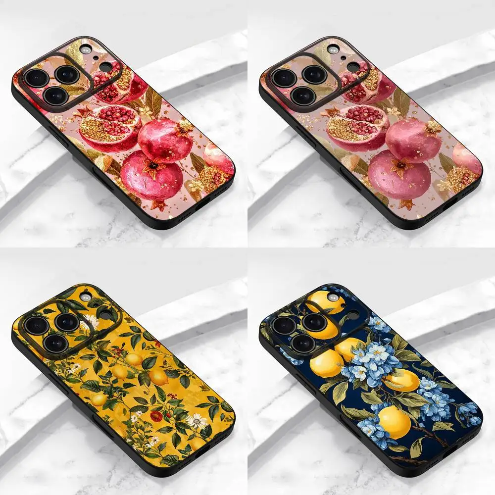 

Lemon Pomegranate Phone Case For iPhone 17,16,15,14,13,12,11,Pro,Max,Plus,E,Air,Mini Protective Black Cover