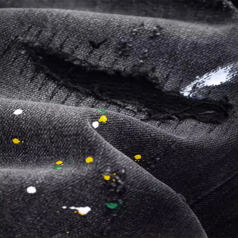 Street Fashion Men Jeans Retro Black Gray Stretch Slim Fit Vintage Ripped Jeans Men Painted Designer Hip Hop Denim Pants Hombre