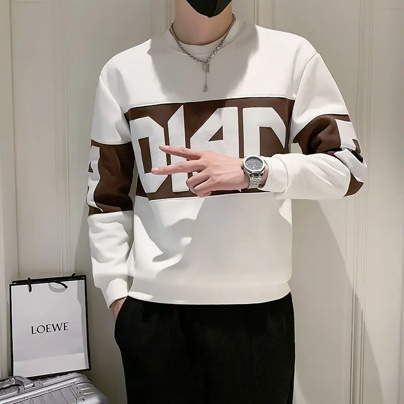 Fashion O-Neck Spliced Printed Letter Sweatshirts Men's Clothing 2023 Autumn Winter Loose Casual Pullovers All-match Sweatshirts