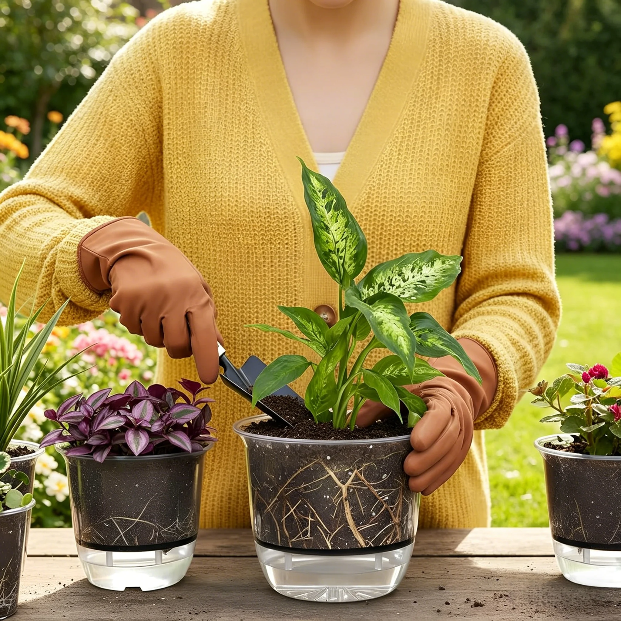2 Stück Selbstbewässernde Töpfe, Selbstbewässernde Töpfe für Zimmerpflanzen, Transparente Blumentöpfe mit Tiefem Reservoir für Spinnenpflanzen, Orchideen – Detail 2