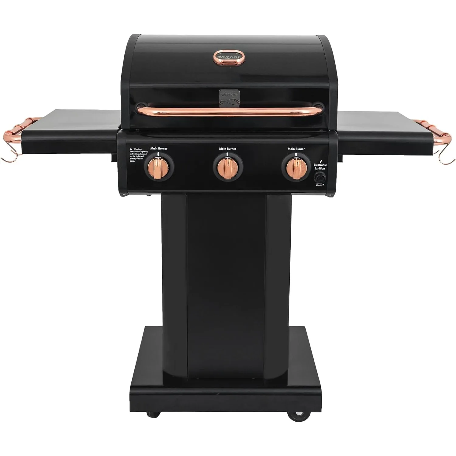 Kenmore 3-Burner Gas Grill | Foldable Side Tables, Cast Iron Cooking Grates, Warming Rack, Hooks for BBQ Grilling Tools