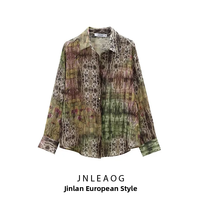 Csa de Mujer JNLEAOG con Estampado Metálico, Estilo Otoñal, Moda Urbana, Poliéster, Manga Larga, Blusa para Chicas, No se ...