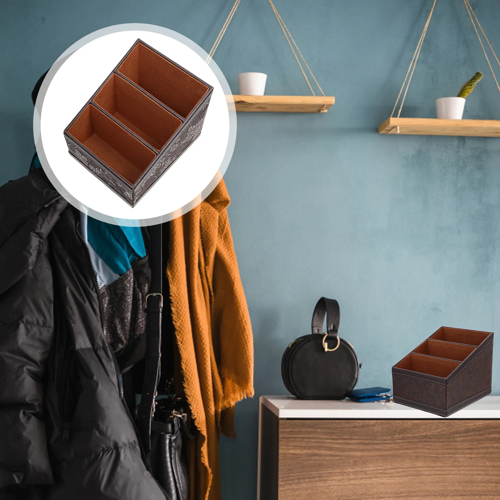 

PU Remote Control Holder Sundries Storage Box Desktop Organizer for Home Office Household Storage Box Desktop Organizer