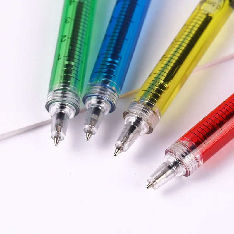 4 Pcs Ballpoint Pen with Liquid Syringe Injector Shape Office Stationery School Accessories Press Pen Students Writing Tools