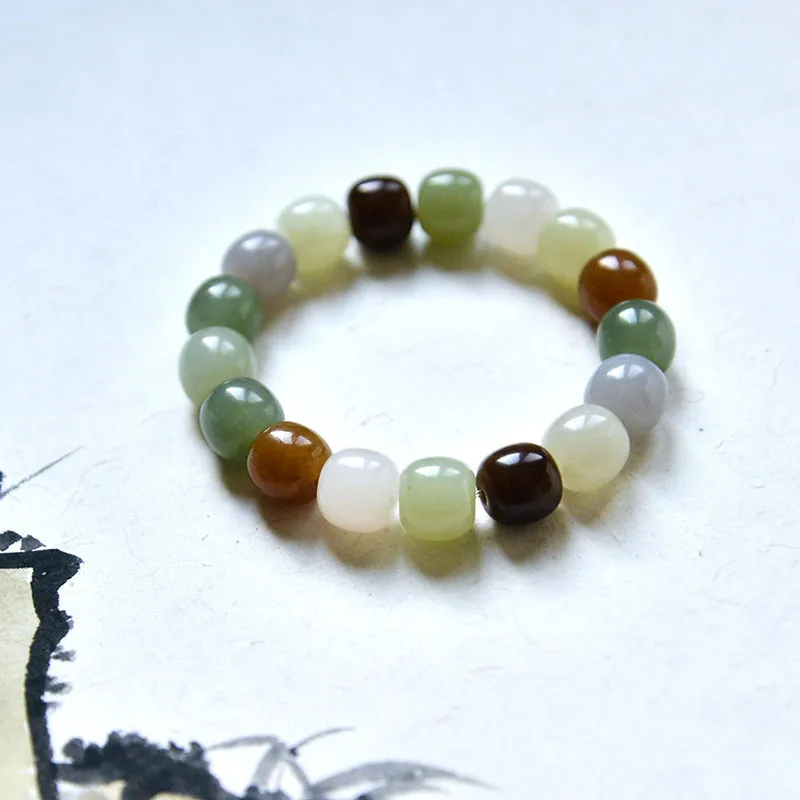 

Hetian Jade Multi-Piece Bracelet with Old-Style Beads 9x10mm in Color, Smoky Purple, Lake Green, Single-Loop Bracele