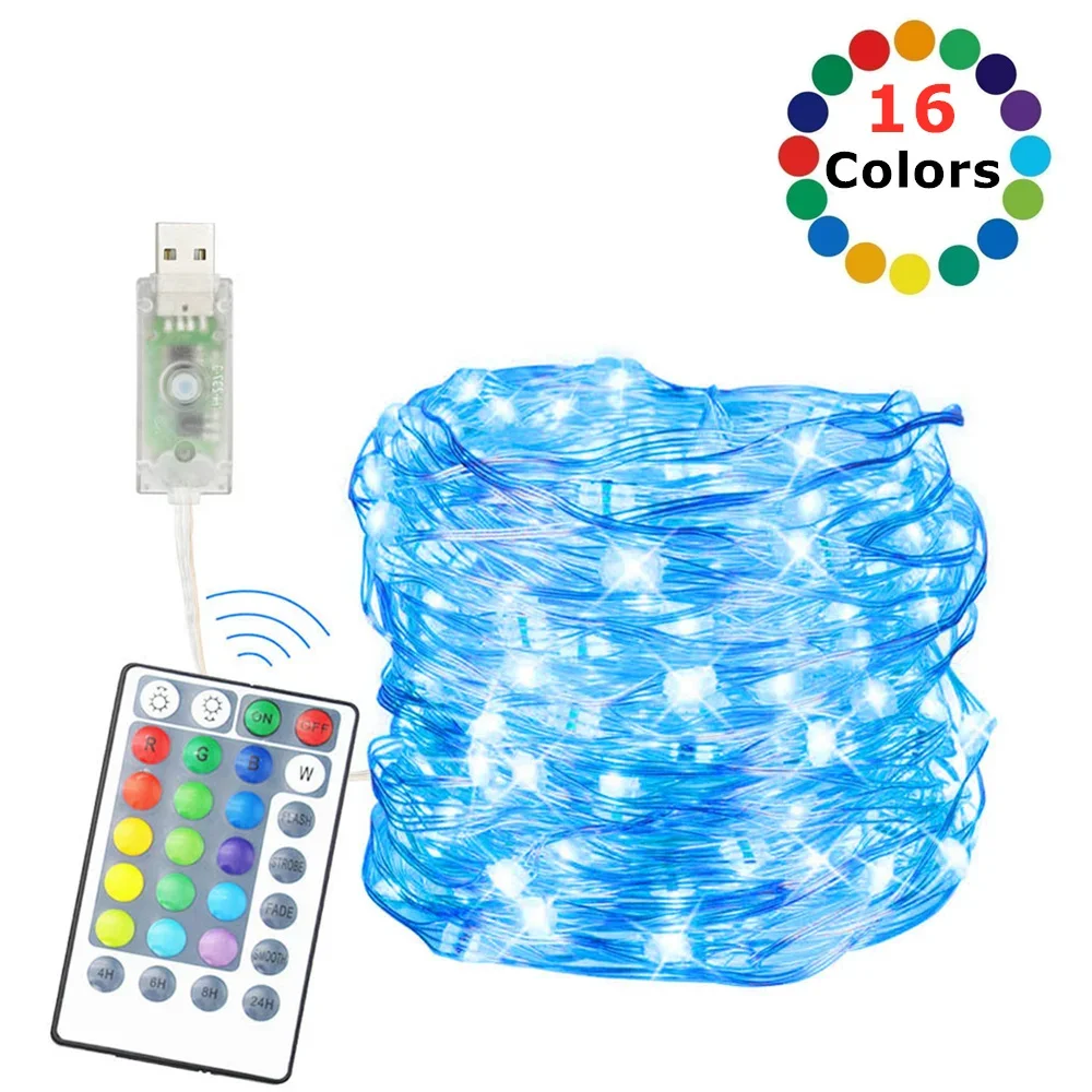 ไฟ LED String RGB 16 สี USB กันน้ํา Fairy Garland พร้อมรีโมทสําหรับคริสต์มาสงานแต่งงาน Holiday Party ตกแต่งฯลฯ.