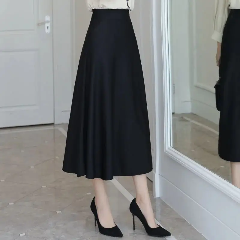 New Trend Half Length Skirt High Waist Solid Color Loose Simplicity Vintage A-line Skirt Casual Fashion Women Clothing Spring