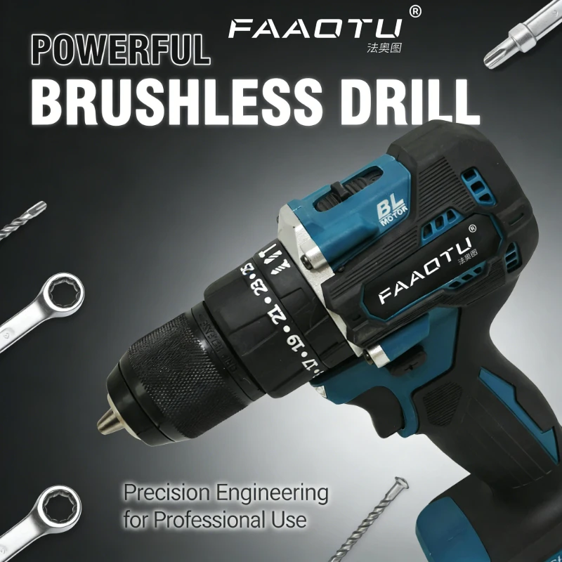 FAAOTU DDF487 10mm Cordless Driver Drill Brushless Electric Impact Screwdriver 18V Rechargeable Power Tool for MT battery