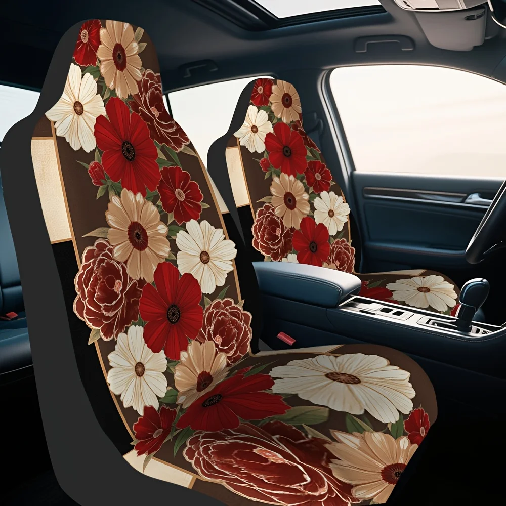 2pcs, Japanese Floral Panel Inspired Decorative Front Seat Covers, Universal Washable Fabric, Adds Personality And Modern Flair