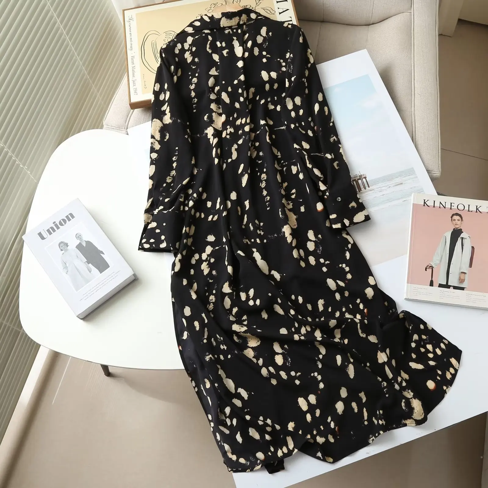 Maxdutti Fashion Long Shirt Casual Party Dress Women England Style Office Lady Polka Dot Print Dress