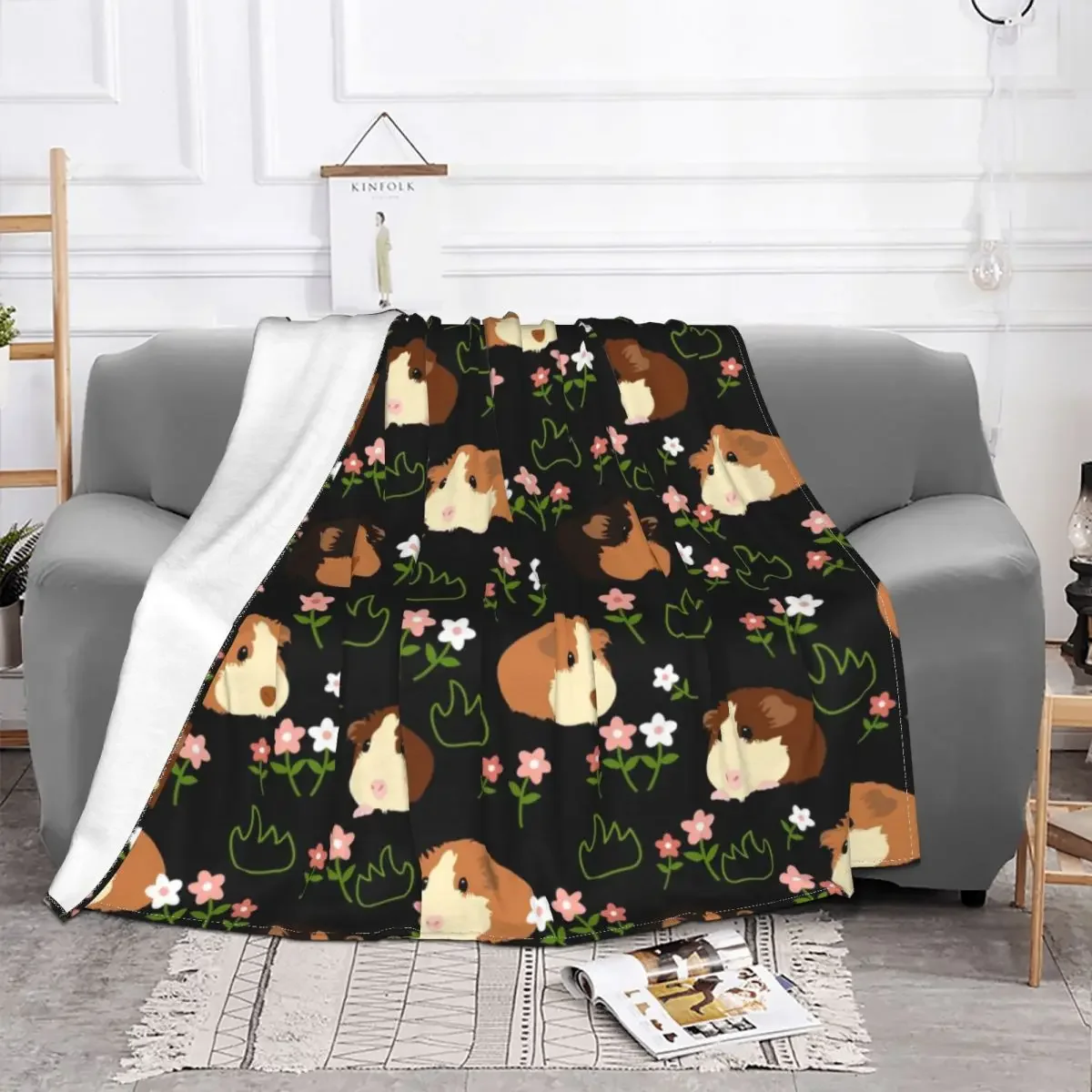 Cute Guinea Pig Flowers coperte Aniaml coperte di flanella coperte per camera da letto divano stampato morbido copriletto caldo