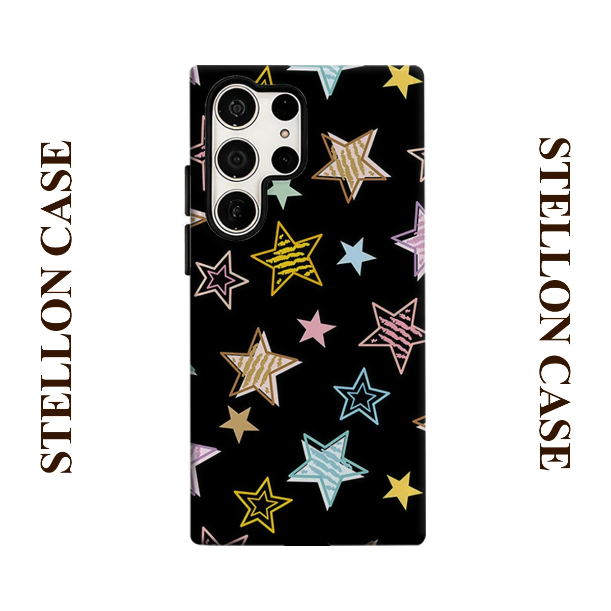 Doodle Color Star Glossy Double Layer Shockproof Phone Case For Samsung Galaxy S25 Ultra S24 Plus S23  Ultra Hard Back Cover