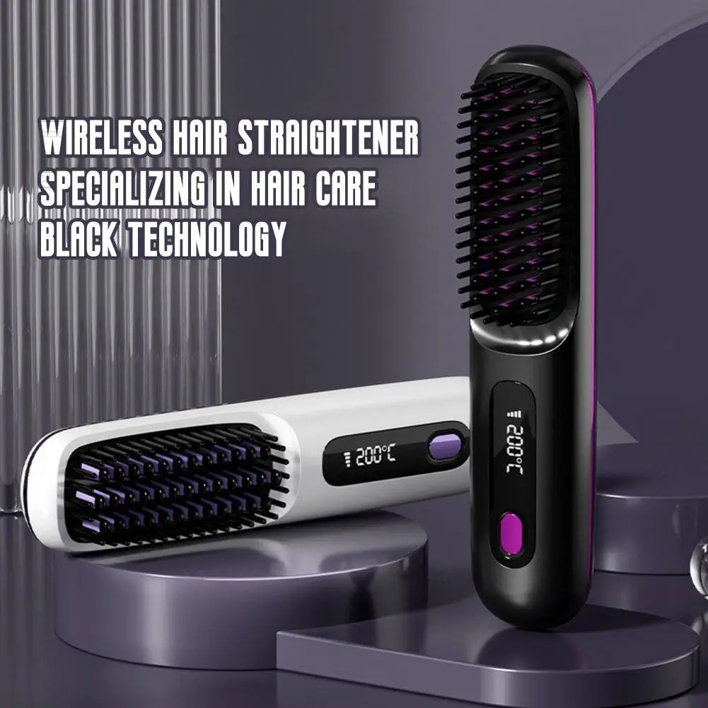 

Electric LCD Hair Straighter Wireless Ceramic Heating Straight Hair Comb Portable Styling Tool Rechargeable Straightening Brush