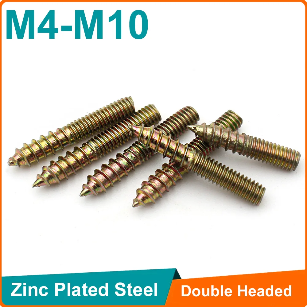 20-2PCS M4 M5 M6 M8 M10 Zinc-Plated Self-Tapping Screws Double-Ended Sharp Tip Furniture Connectors Extended Woodworking Screws