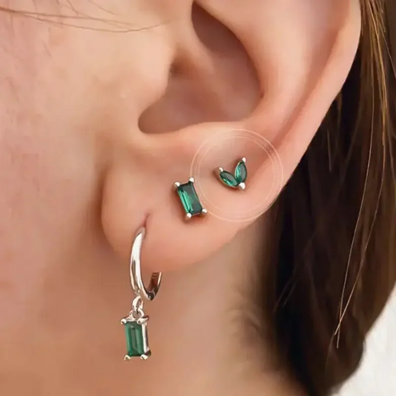 Turquoise 925 Sterling Silver Ear Needle Green Zircon vintage emerald Heart/Flower Pendant Hoop Earrings Fashion party Jewelry