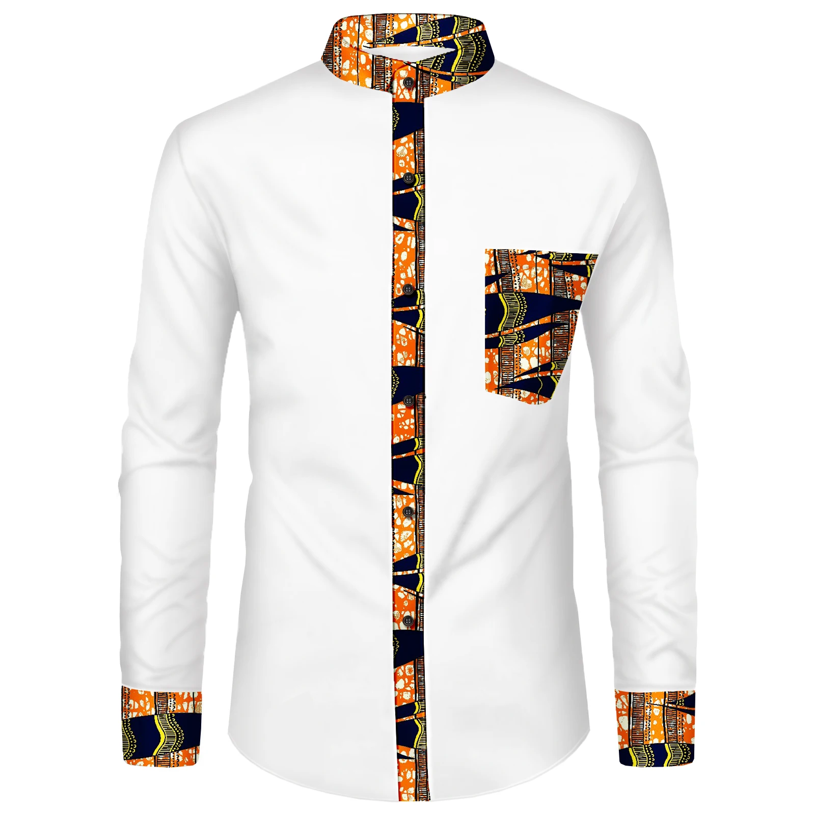 

African Men Long Sleeve Shirt 2023 Hippie Dashiki Splicing Design Retro Loose Contracted Casual Tracksuit