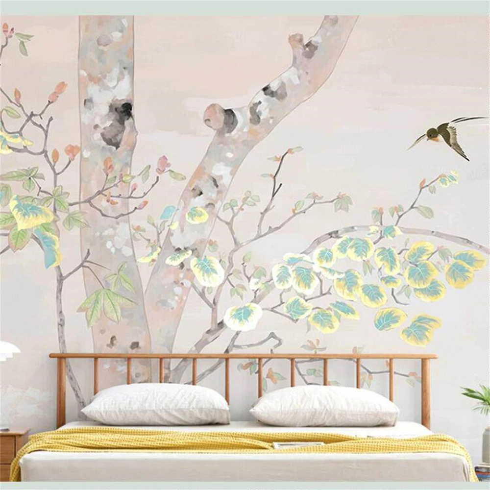 Custom Modern New Chinese Wallpapers for Living Room 3D TV Background Spring Swallow Ink Painting Tree Wallpaper bedroom Ancient